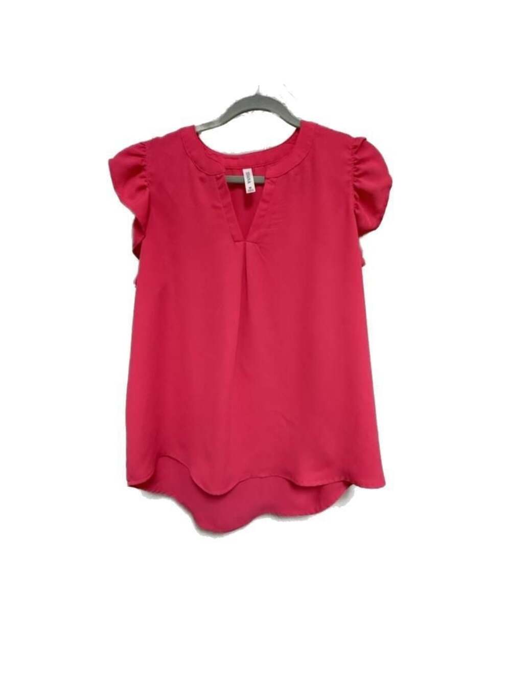 Zenana Women's Pink Flutter Sleeve V-Neck Blouse Size M